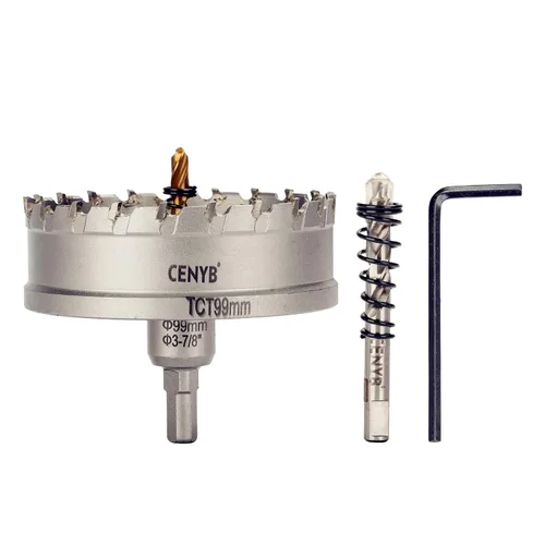 Miniatura 81 de 10 piezas (16-54 mm) Kit de sierra perforadora de carburo TCT para metales duros. Incluye 2 brocas de titanio, 1 broca piloto escalonada y 2 llaves