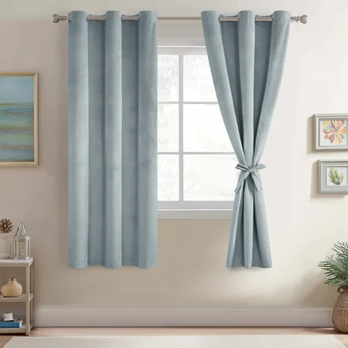 Miniatura 155 de JIUZHEN - Cortinas de terciopelo gris de 63 pulgadas opacas para sala de estar - Cortinas gruesas de terciopelo con ojales para ventana