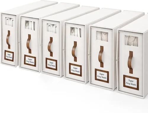 Miniatura 23 de Paquete de 3 Organizadores Plegables para Juego de Sábanas y Almacenamiento (Tamaño King y Queen), Organizadores de Armario de Tela de Lino