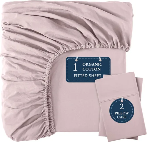 Miniatura 28 de LANE LINEN Juego de 2 piezas con sábana bajera 100% algodón orgánico tamaño individual y 1 funda de almohada, tejido de percal ligero, ultra suave
