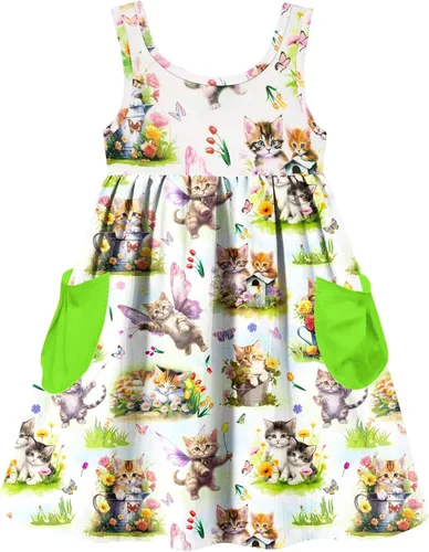 Miniatura 23 de Vieille Vestido sin mangas para niñas pequeñas, lindo vestido de verano con bolsillo, 2-7 años