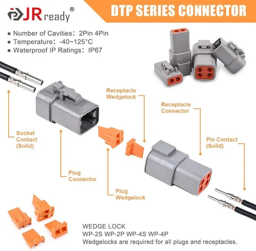 Miniatura 4 de JRready ST6361 Kit de conectores Deutsch, conector impermeable automotriz DTP de 2 y 4 vías, conectores macho hembra DTHD de 1 pin con herramienta
