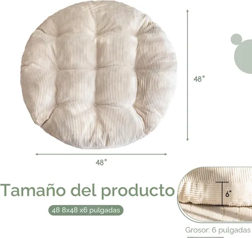 Miniatura 2 de HIGOGOGO Cojín para silla Papasan con funda de corduroy (sin silla), cojín de apoyo de 48 x 48 pulgadas, cojín para silla acolchado, beige