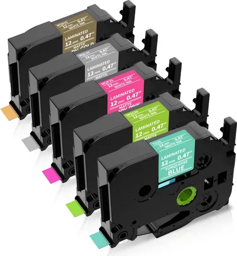 MarkDomain Cinta de etiquetas Brother P Touch TZe TZ de 0.472 in 0.47 multicolor, para etiquetadora Ptouch PT D210 1230PC 1280, blanco sobre