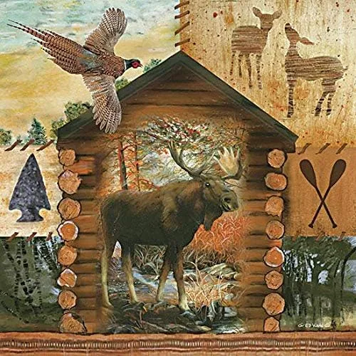ArtExpert Moose Cabin by Ed Wargo - 20 x 20 Premium Gallery Stretched Canvas Ready to Hang