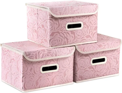Miniatura 16 de PRANDOM Caja de almacenamiento plegable más grande con tapa [1 unidad] Contenedor Cesta Organizadora Cubo de Almacenamiento Decorativo de Tela
