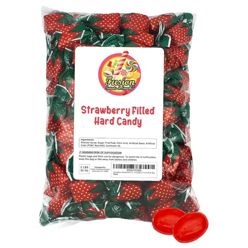 Miniatura 4 de Caramelos duros rellenos de fresa, envueltos individualmente, bolsa a granel de 2 libras (aproximadamente 130 piezas) – Dulces navideños