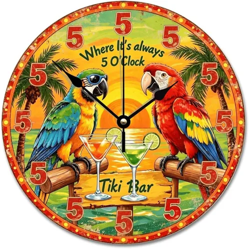 Miniatura 31 de ArogGeld Reloj de pared de 5 O'Clock Somewhere - Reloj redondo de madera para casa de playa, 10, silencioso, sin tictac, batería de cuarzo, granja