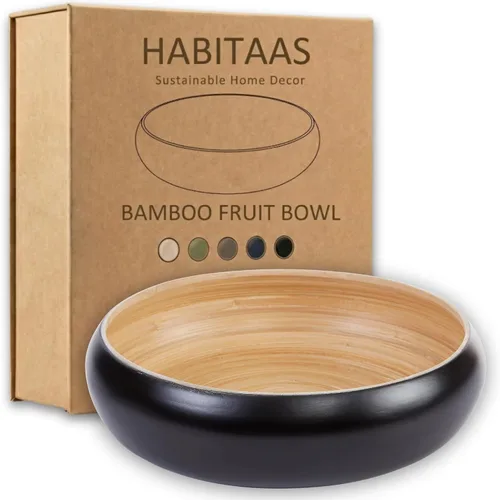 Miniatura 6 de Tazón de Frutas para Encimera de Cocina, Tazón Decorativo, Tazón Grande de Servicio o Cesta de Frutas para Cocina de Bambú Trenzado (Negro)