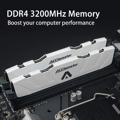 Miniatura 2 de Acclamator DDR4 RAM 32GB (2x16GB) 3200MHz PC4-25600 XMP CL18 1.35V 288-pin Módulo de memoria de PC de escritorio con disipador de calor blanco