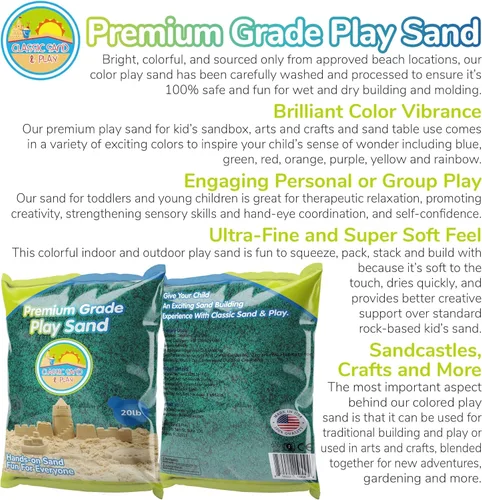 Miniatura 2 de Arena clásica de juego de color verde Sand and Play, bolsa de 20 libras, natural y no tóxica, divertida húmeda y seca en interiores y exteriores