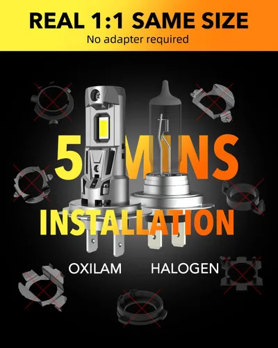 Miniatura 5 de OXILAM M5S H7 - Bombillas LED de 40000 lúmenes 900 % de brillo, luz blanca fría 6500 K, tamaño 1:1, no requiere adaptador, repuesto de luz