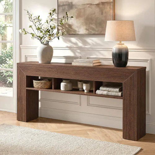 EnHomee Mesa de consola de 63 pulgadas de largo para entrada con estantes de almacenamiento extra, mesa de sofá de estilo granja detrás del sofá,
