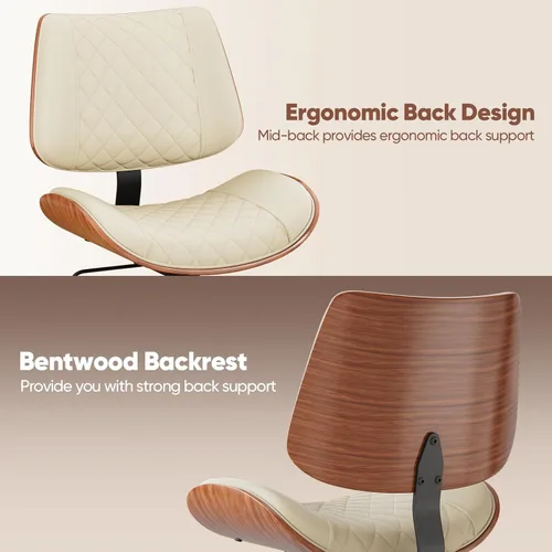 Miniatura 9 de Silla de escritorio de oficina en casa con ruedas giratorias, moderna silla de oficina sin brazos de piel sintética, pequeña silla de computadora