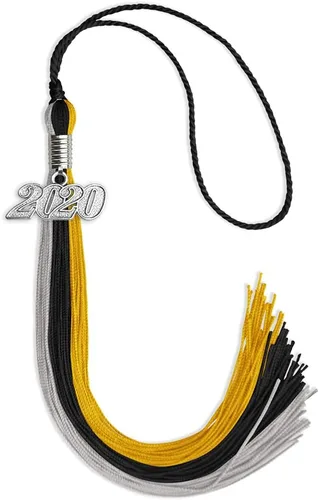 Miniatura 27 de Endea Graduation Borla de triple color con gota de fecha plateada (negro/dorado/granate, 2020)