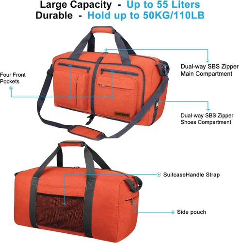 Miniatura 3 de Hi Kiss - Bolsa de viaje de tela de lana gruesa de 55 litros, bolsa dominguera plegable con compartimento para zapatos, para hombre y mujer