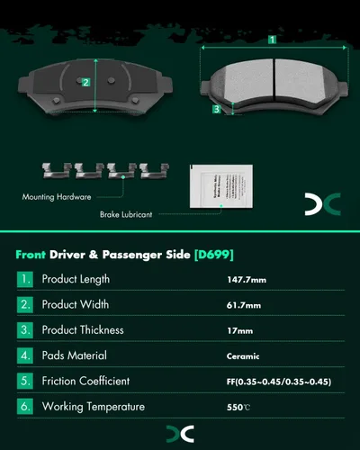 Miniatura 3 de Kit de pastillas de freno cerámicas, pastillas de freno SCITOO delanteras compatibles con Buick, Cadillac, Chevrolet, Oldsmobile, Pontiac, D699
