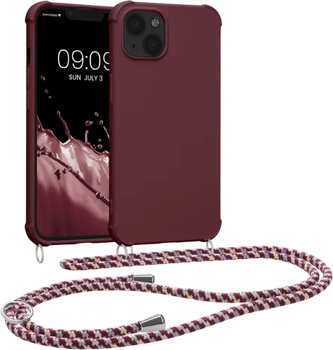 kwmobile Funda cruzada compatible con Apple iPhone 13, funda de silicona TPU con correa, color violeta burdeos