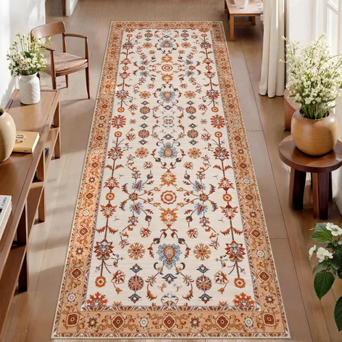 Miniatura 30 de Tangsoo Alfombra lavable para pasillo, antideslizante, 2 x 6 pies, estilo bohemio, floral, vintage, para entrada, suelo suave, para cocina, baño