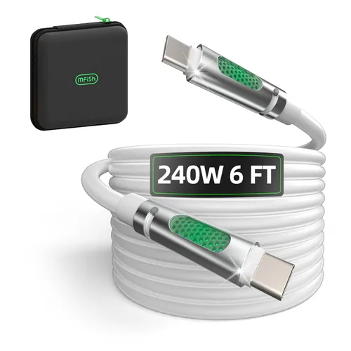 Miniatura 11 de MFish Cable de carga rápida 4 en 1, 6.6 pies 240 W PD 3.1 USB-A/USB-C a USB-C e Lightning, cable de carga múltiple de silicona con funda, compatible