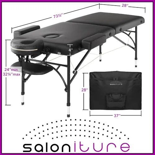 Miniatura 6 de Saloniture Mesa de masaje profesional portátil y ligera con patas de aluminio, incluye reposacabezas, soporte facial, reposabrazos y funda