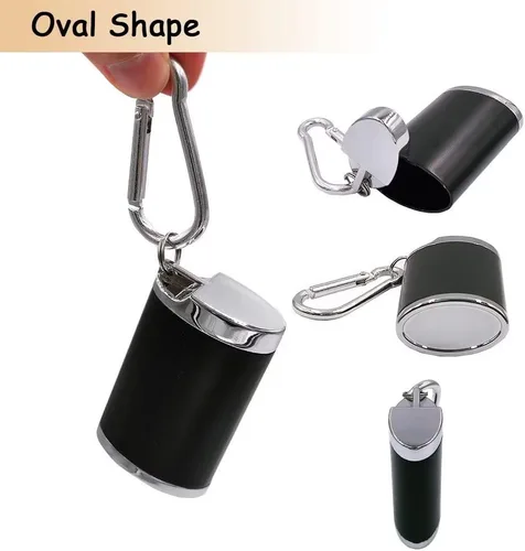 Miniatura 4 de Hourwof Cenicero portátil de metal con tapa, cenicero de bolsillo para cigarrillos, bandejas de ceniza de viaje con llavero, negro ovalado