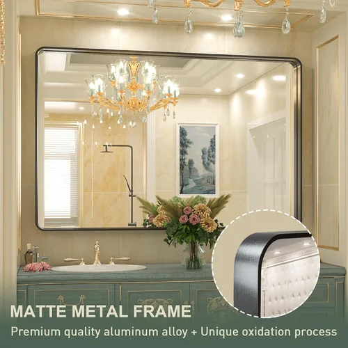 Miniatura 199 de TokeShimi - Espejo para pared de baño, espejo de tocador con marco de metal de aleación de aluminio mate cepillado e inoxidable, decoración rústica