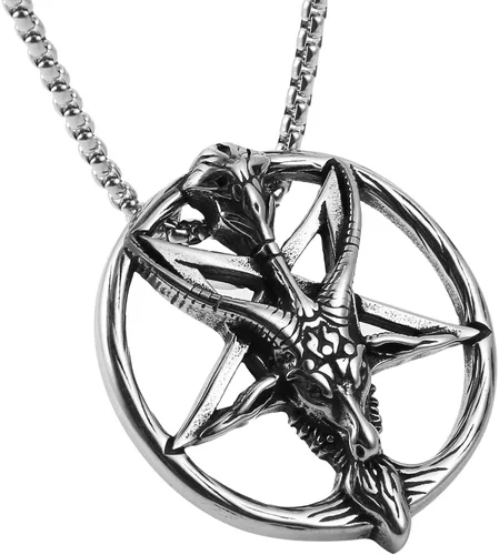 Miniatura 6 de AsAlways Demon Satan - Collar con colgante de calavera de cabeza de cabra con pentagrama invertido Acero inoxidable
