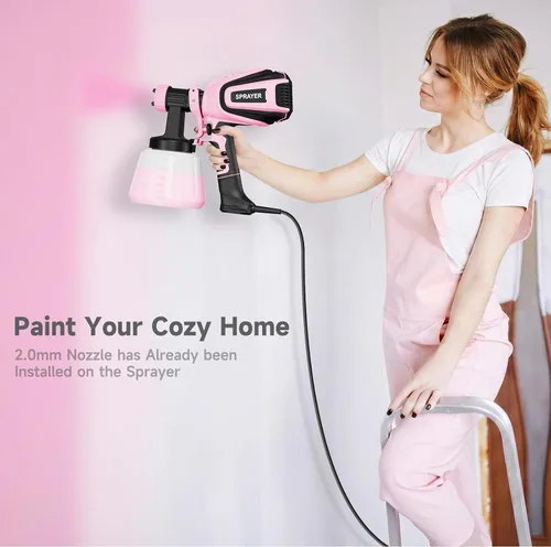 Miniatura 2 de VONFORN Pulverizador de pintura, pistola de pulverización HVLP de 700 W con juntas de limpieza y soplado, 4 boquillas y 3 patrones, fácil de Rosa