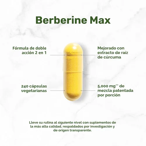 Miniatura 3 de DEAL SUPPLEMENT Berberine Max Suplemento con cúrcuma, 5,000 mg por porción, 240 cápsulas vegetales – 97% HCl de berberina pura – Extracto de raíz
