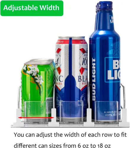 Miniatura 3 de Rula Organizador de bebidas para refrigerador, ancho ajustable, empujador de botellas de agua, dispensador de latas de soda autoempujable