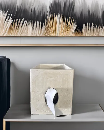 Miniatura 4 de Hymmah Soporte cuadrado para caja de pañuelos con bandeja, diseño único de cubo, dispensador de pañuelos para decoración para encimeras de tocador