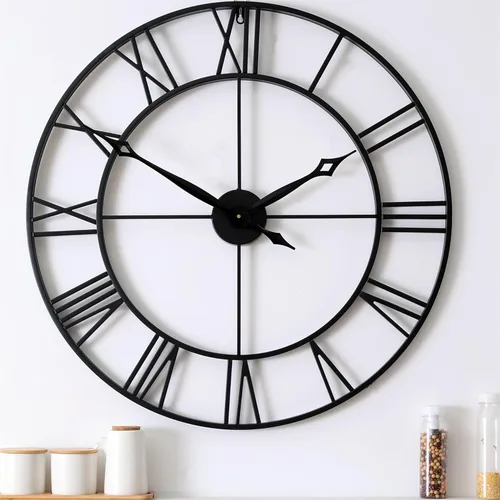 CLXEAST Reloj de Pared Grande de 30 Pulgadas Moderno, de Gran Tamaño con Números Romanos Decorativo de Metal Negro Reloj de Pared para Decoración de