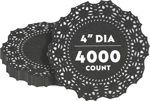 Miniatura 25 de Restaurantware Pastry Tek Blondas de Encaje de 4 x 4 Pulgadas 100 Vajilla Decorativa - Blondas de Mesa Desechables Redondas de Papel Negro