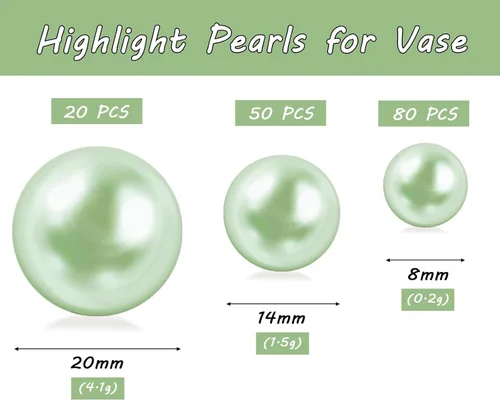 Miniatura 2 de 150 piezas de perlas de imitación de perlas falsas pulidas sin agujero de color verde claro para relleno de jarrón, decoraciones, perlas de plástico
