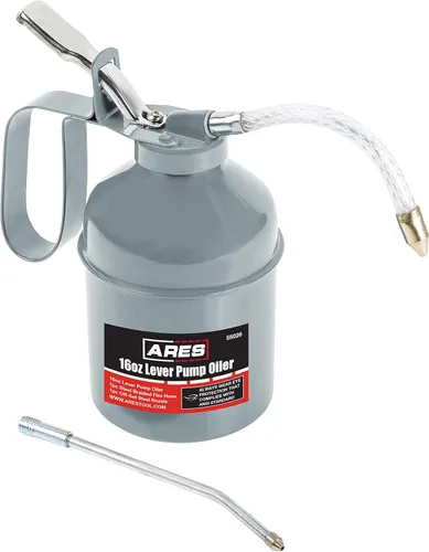 Miniatura 12 de ARES 55024 - Lata aceitera estilo palanca gris de 4 onzas - Incluye manguera flexible trenzada de acero y boquilla de acero rígido descentrada