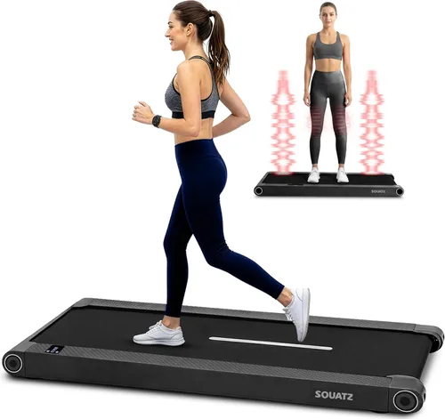 Squatz Caminadora 2 en 1 con placas de vibración, almohadilla compacta para caminar debajo del escritorio con control remoto, pantalla LED, cinturón