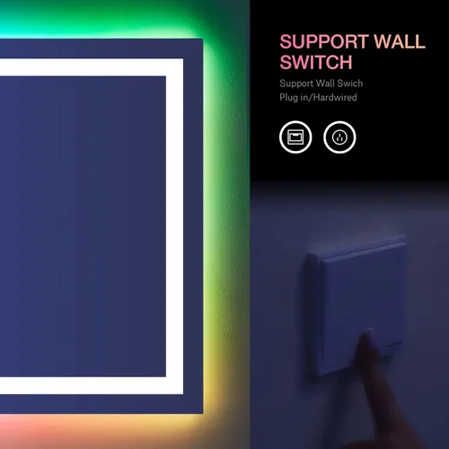 Miniatura 5 de LOAAO Espejo de Baño LED de 40"X32" con Luces, Antivaho, Regulable, Retroiluminación RGB + Iluminación Frontal, Espejo de Tocador de Baño