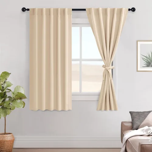 Miniatura 77 de Hiasan Cortinas opacas negras para dormitorio, cortinas opacas cortas de 45 pulgadas de largo, con aislamiento térmico, bolsillo para barra