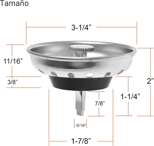 Miniatura 5 de Paquete de 2 cestas combinadas de rejilla y tapón para fregadero de cocina, repuesto para desagüe estándar de 3-1/2 pulgadas, cesta de acero