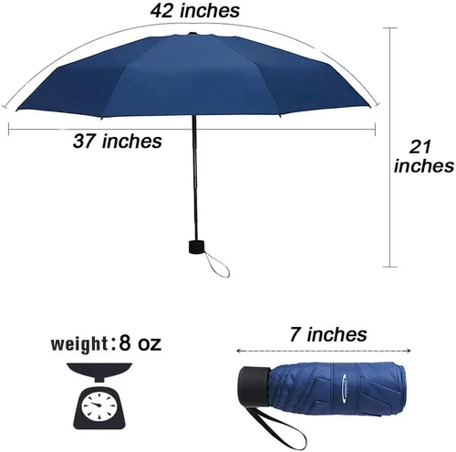 Miniatura 2 de Mini paraguas unisex compacto para viaje, a prueba de viento, plegable, ligero, para sol y lluvia, con protección UV del 95 %