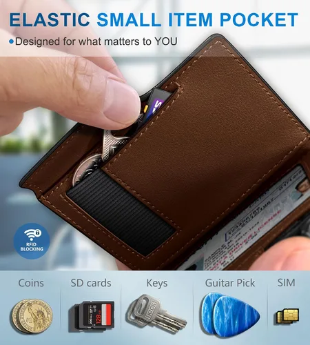 Miniatura 6 de miyozi Billetera para hombre, con clip para dinero, bolsillo para monedas, ventana para identificación, delgada, bolsillo frontal con bloqueo RFID