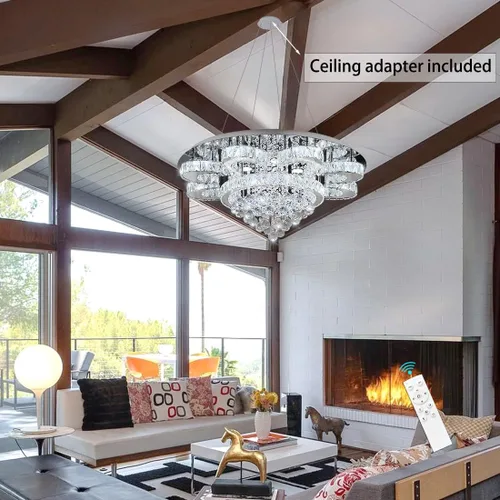 Miniatura 3 de HAIXIANG Candelabro moderno para sala de estar, lámpara de techo, lámpara de techo con control remoto, luces regulables, 32 pulgadas, luz de cristal