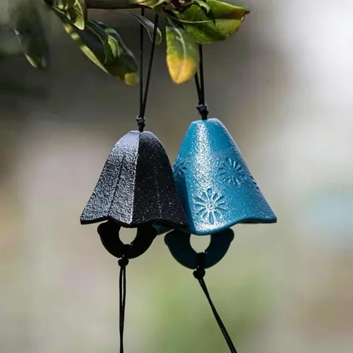 Miniatura 26 de Juego de 2, campanillas de viento pequeñas de la suerte tradicionales japonesas para exteriores, campana de viento de templo bendito de hierro