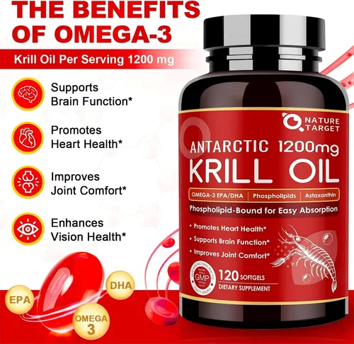 Miniatura 2 de Nature TARGET Aceite de krill de 1200 mg con omega-3 EPA y DHA con astaxantina, fosfolípidos y colina, apoya el corazón, el cerebro, la salud, sin