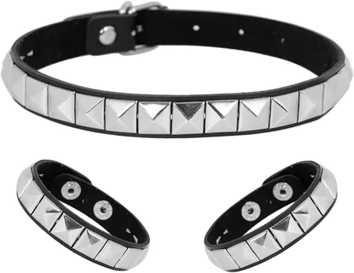 Miniatura 13 de Manfnee Pulsera gótica punk con remaches de clavos de metal, ajustable C: 3 piezas