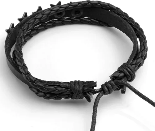Miniatura 7 de Juego de 4-10 pulseras de cuero para mujeres y hombres, cuentas de madera trenzadas, cordón ajustable