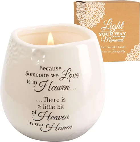 Pavilion 'In Memory, A Bit of Heaven' 19177 - Vela de cerámica blanca con cera de soja en un delicado aroma floral, regalo de condolencia, recuerdo