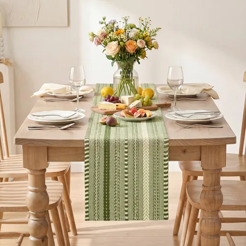 Miniatura 2 de Artoid Mode Camino de mesa tejido estilo granja verde ejército, decoración rústica de temporada festiva para la cocina y el comedor, para decoración