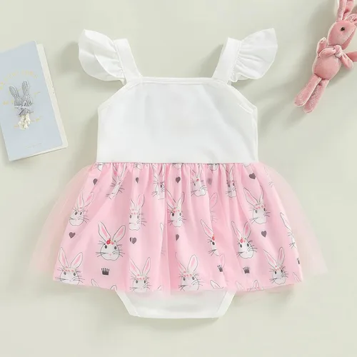 Miniatura 3 de Traje de Pascua para bebé niña, lindo vestido de conejo, vestido de lentejuelas sin espalda, vestidos de juego con tul para recién nacido, ropa